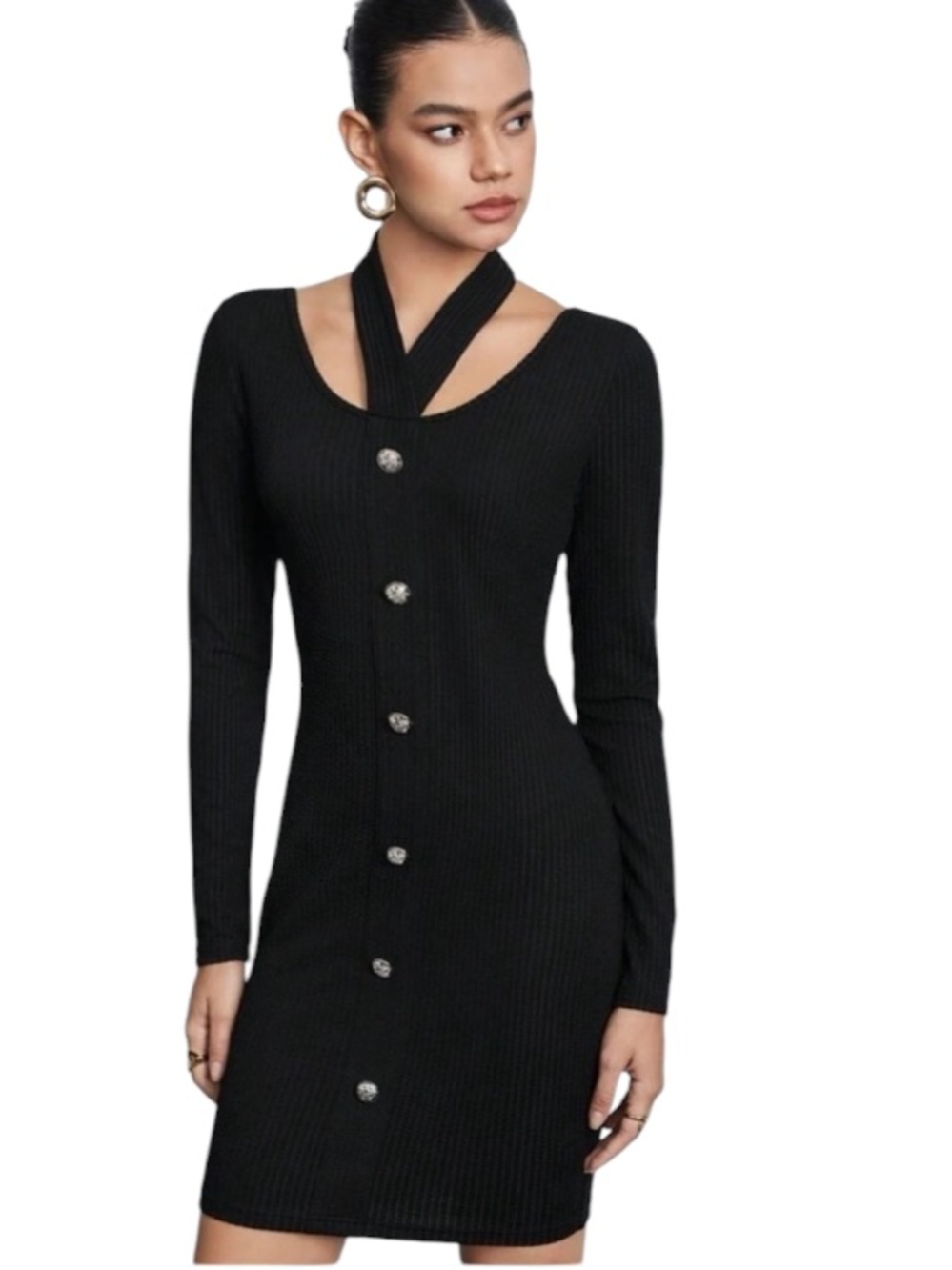 SHEIN BIZwear Women's Knitted Button Decoration Dress size S NWT - Picture 4 of 16